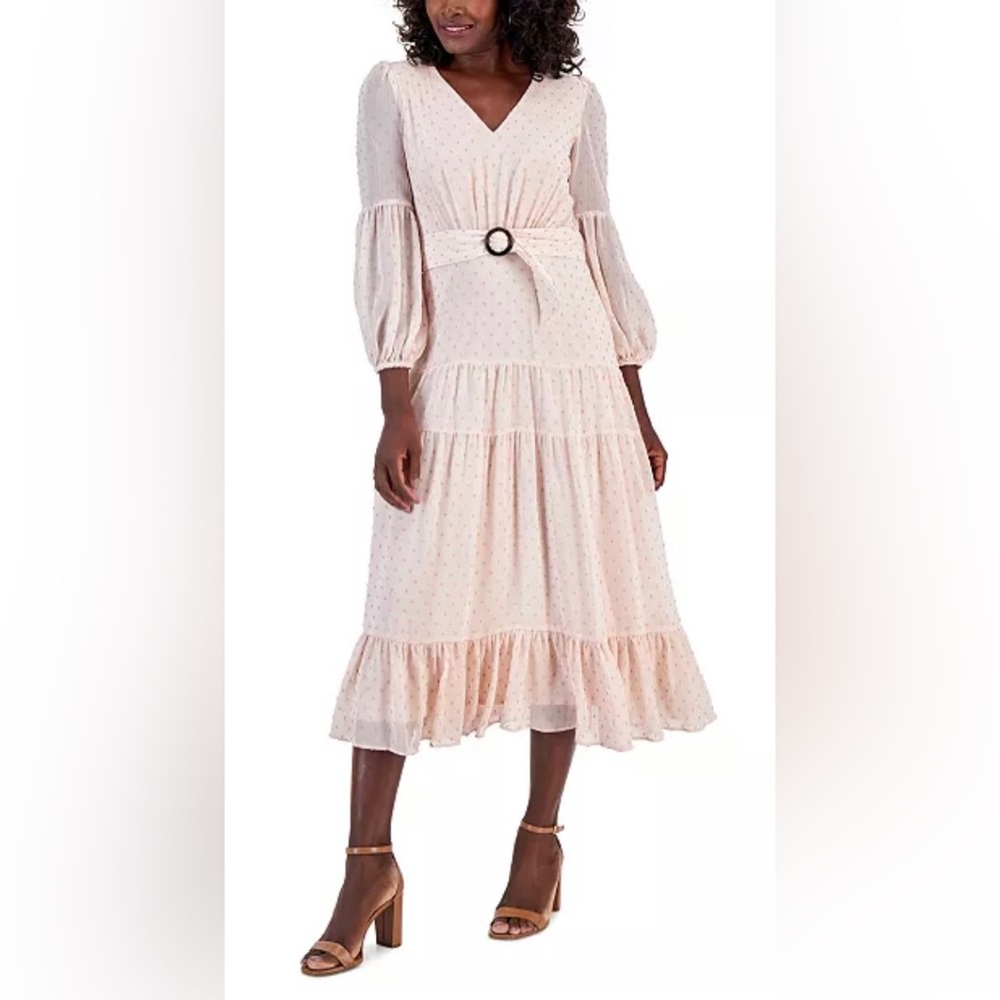 Taylor Polka Dot Sheer Tiered Maxi Dress, NWT, Size 10